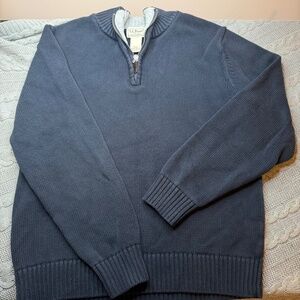 Vtg LL Bean Cotton Sweater Mens Sm Dark Blue Quarter Zip 1/4 Pullover Mock Neck